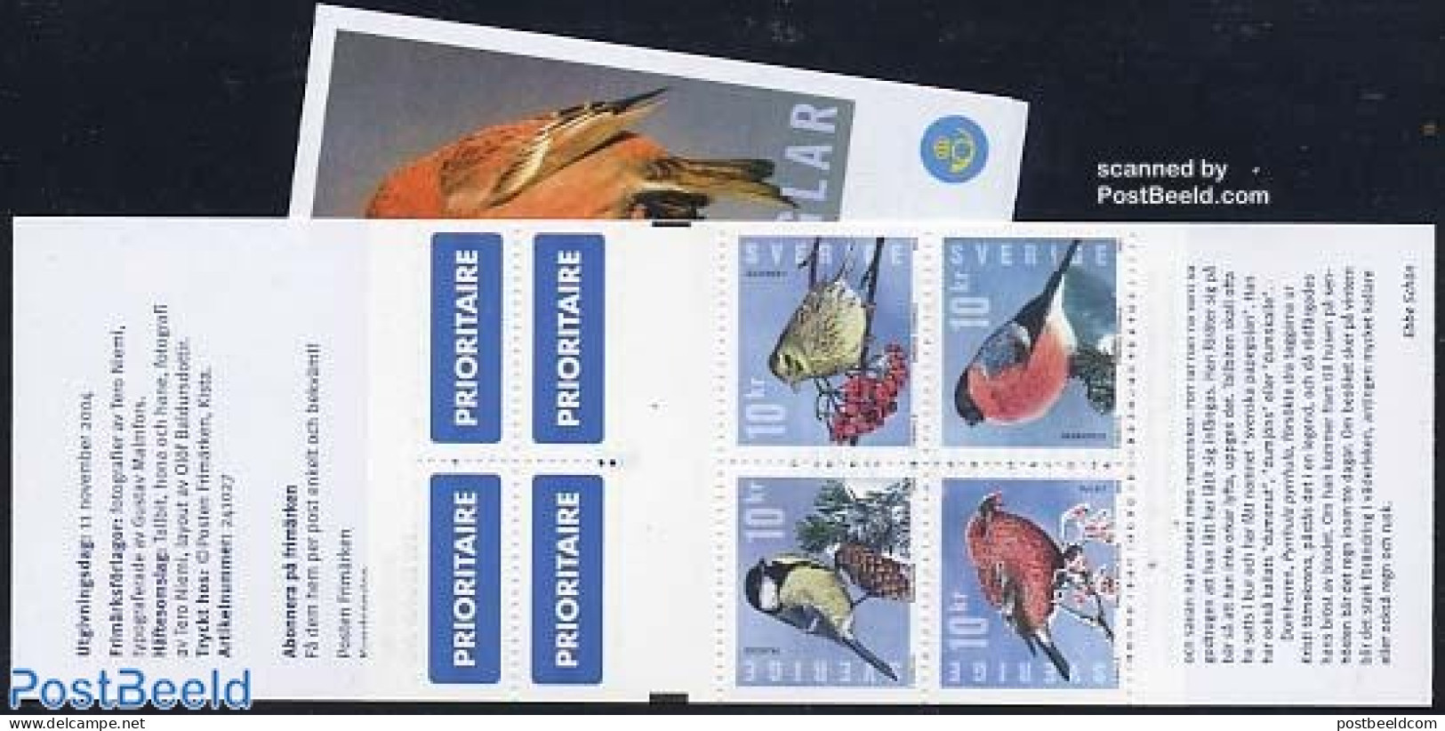 Sweden 2004 Winter Birds 4v In Booklet, Mint NH, Nature - Birds - Stamp Booklets - Ongebruikt