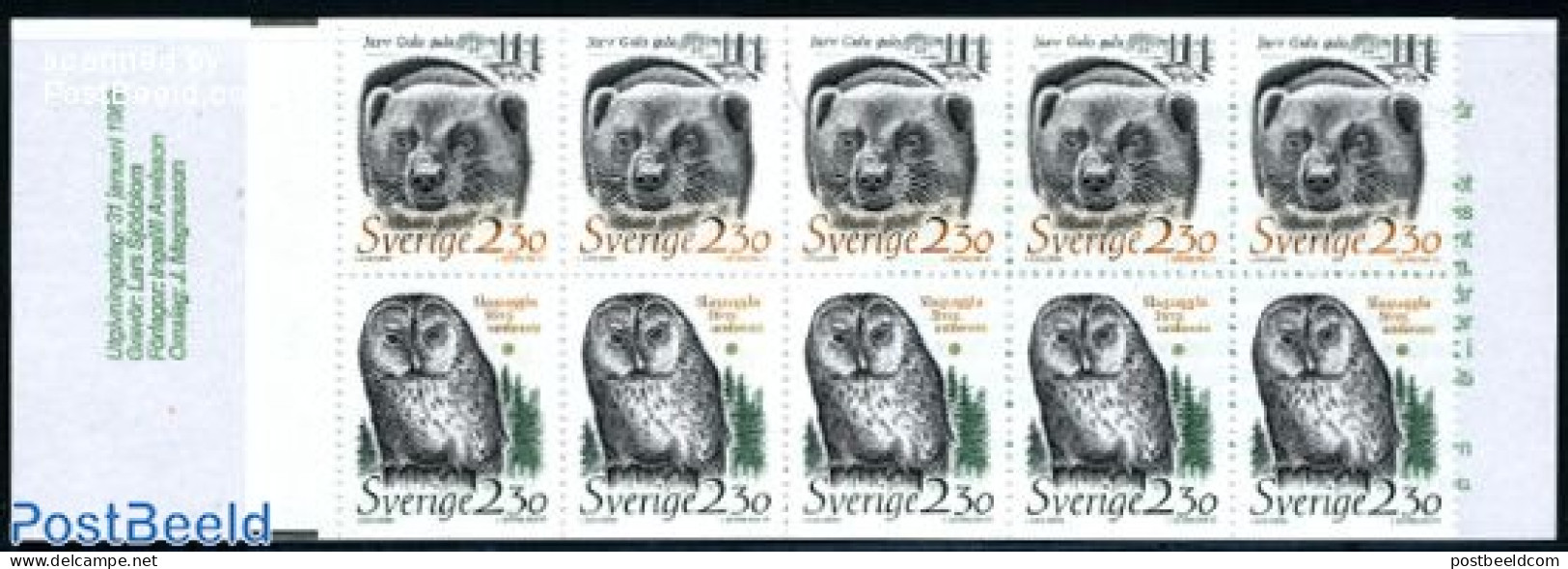 Sweden 1989 Nature Conservation Booklet, Mint NH, Nature - Bears - Birds - Owls - Stamp Booklets - Ongebruikt