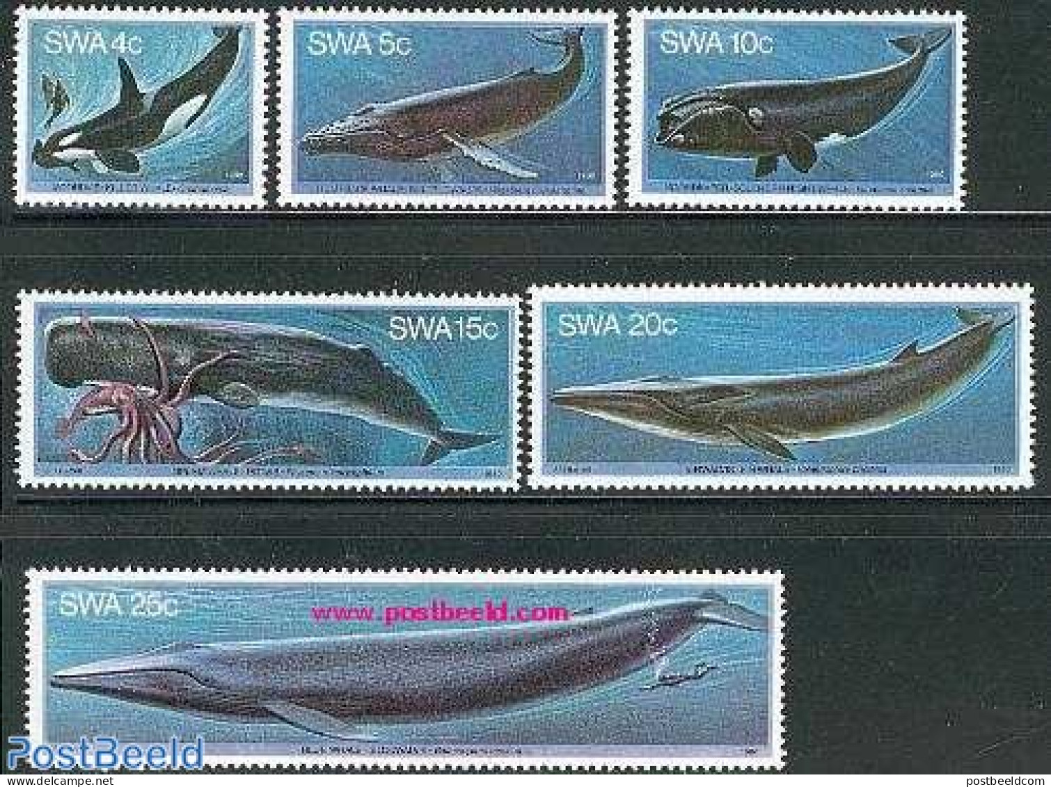 South-West Africa 1980 Whales 6v, Mint NH, Nature - Sport - Sea Mammals - Diving - Duiken