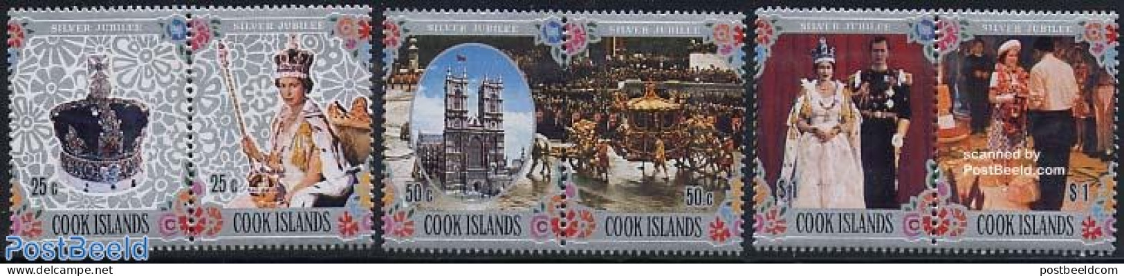 Cook Islands 1977 Silver Jubilee 3x2v [:], Mint NH, History - Religion - Kings & Queens (Royalty) - Churches, Temples,.. - Familias Reales