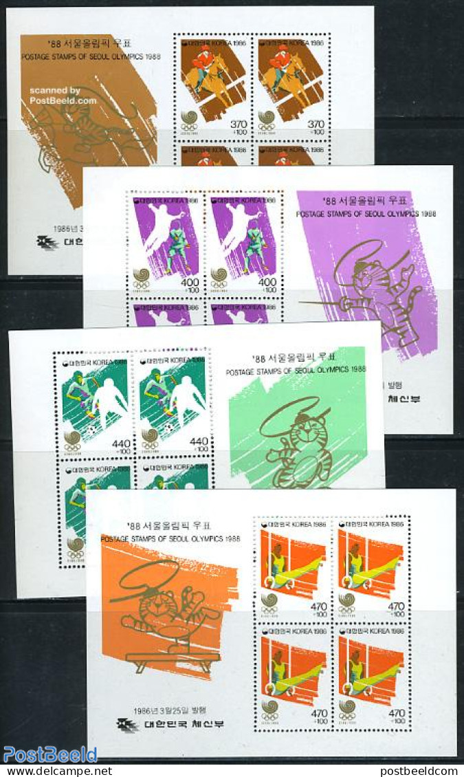 Korea, South 1986 Olympic Games Seoul 4 S/s, Mint NH, Nature - Sport - Horses - Fencing - Football - Gymnastics - Olym.. - Fencing
