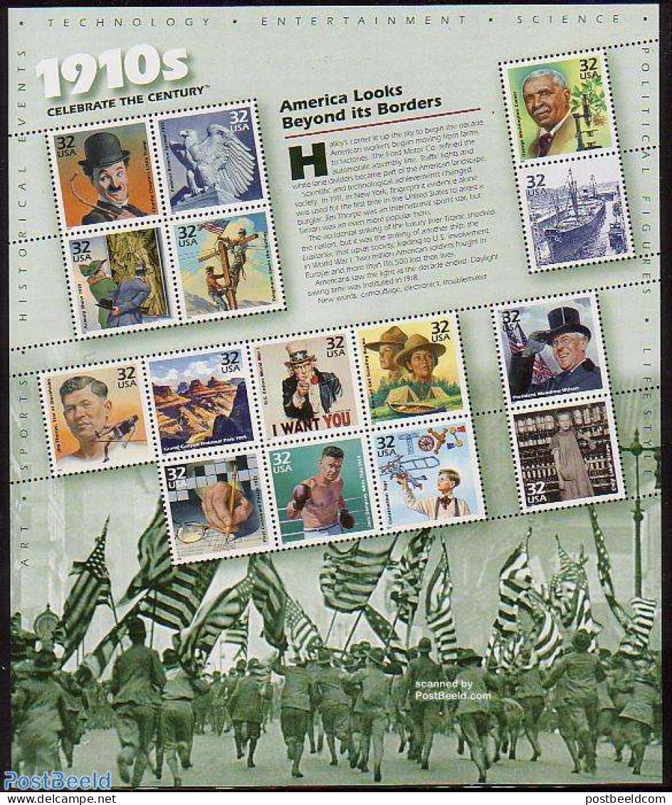 United States Of America 1998 1910s 15v M/s, Mint NH, Health - History - Nature - Performance Art - Science - Sport - .. - Unused Stamps
