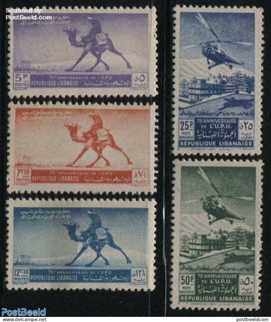 Lebanon 1949 75 Years UPU 5v, Mint NH, Nature - Transport - Animals (others & Mixed) - Post - U.P.U. - Helicopters - Post
