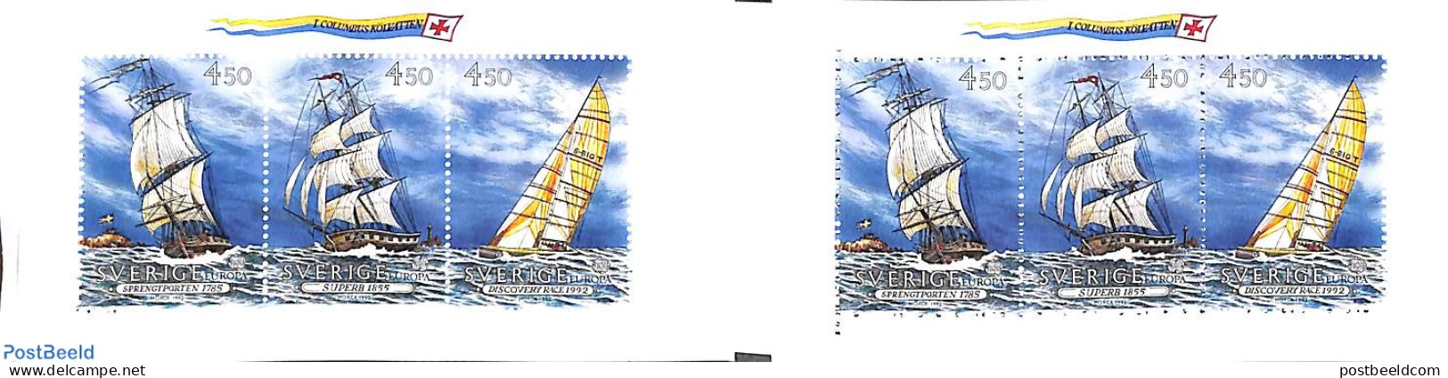Sweden 1992 Europa , Ships Booklet, Mint NH, History - Transport - Europa (cept) - Explorers - Stamp Booklets - Ships .. - Unused Stamps