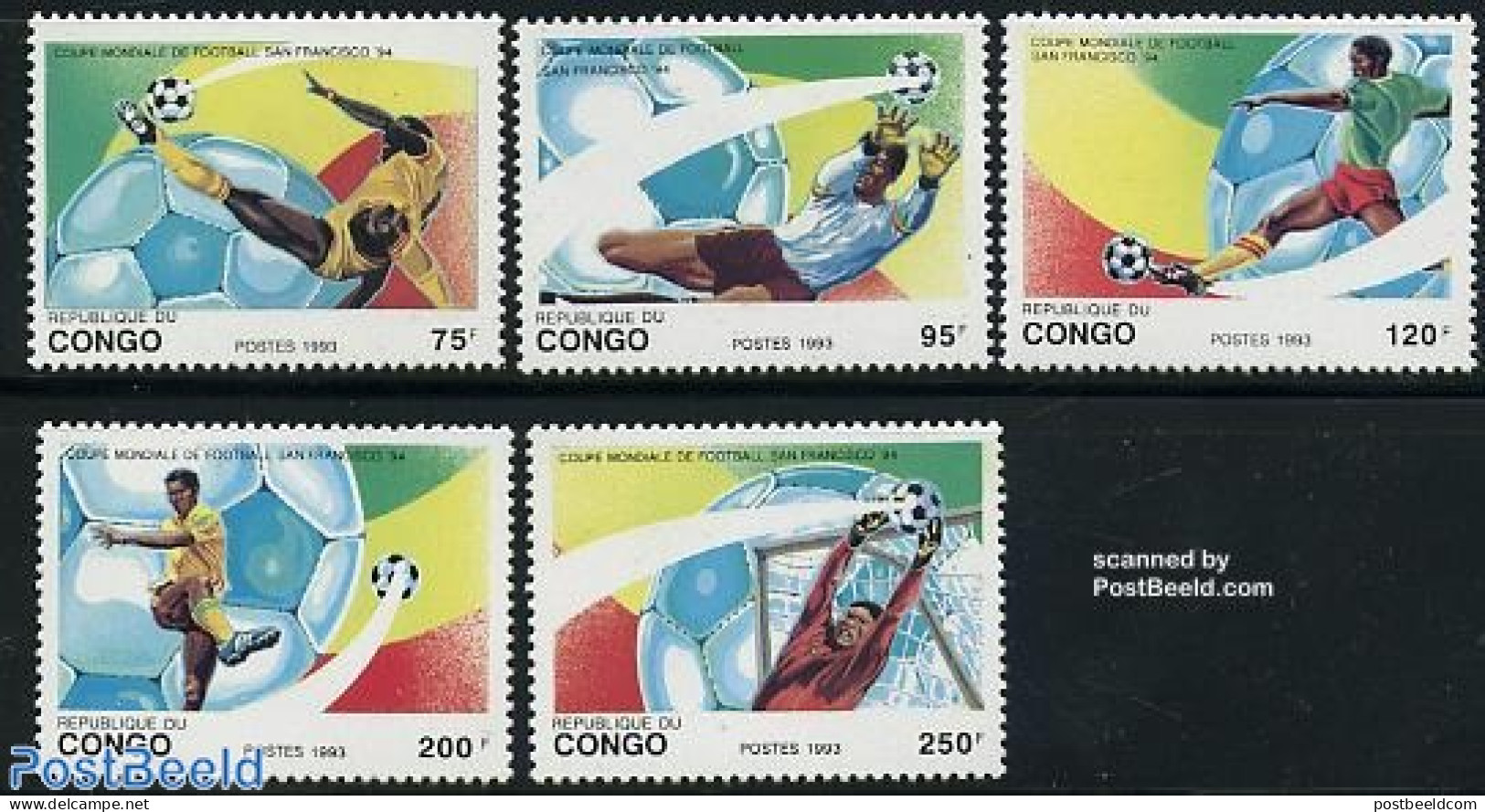 Congo Republic 1993 Football Games 5v, Mint NH, Sport - Football - Otros & Sin Clasificación