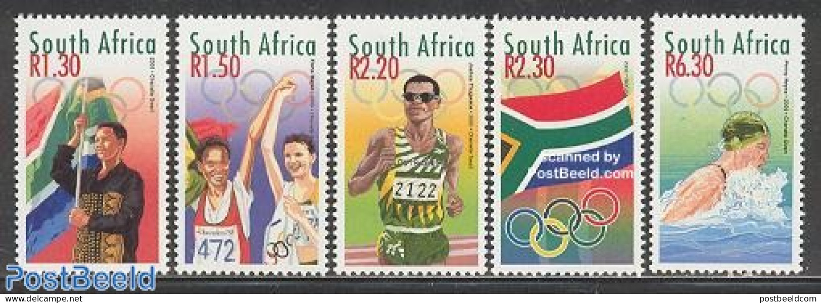South Africa 2000 Olympic Games Sydney 5v, Mint NH, Sport - Olympic Games - Swimming - Ungebraucht