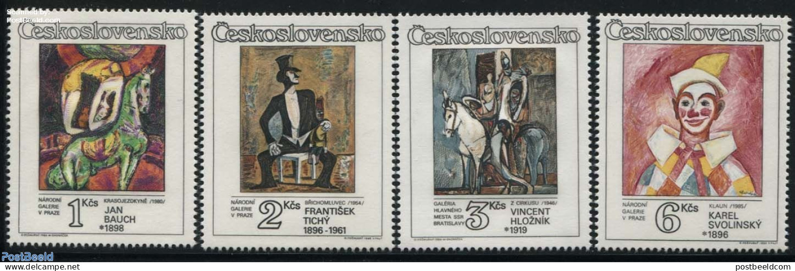Czechoslovkia 1986 Circus And Theatre In Art 4v, Mint NH, Nature - Performance Art - Horses - Circus - Theatre - Art -.. - Other & Unclassified
