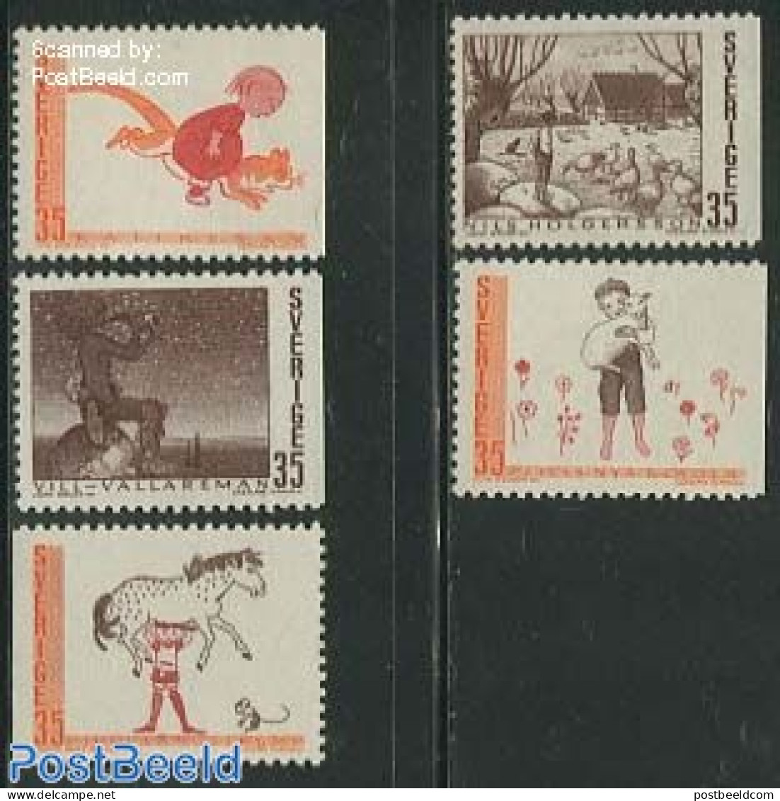 Sweden 1969 Fairy Tales 5v, Mint NH, Nature - Cats - Ducks - Horses - Art - Children's Books Illustrations - Fairytales - Neufs