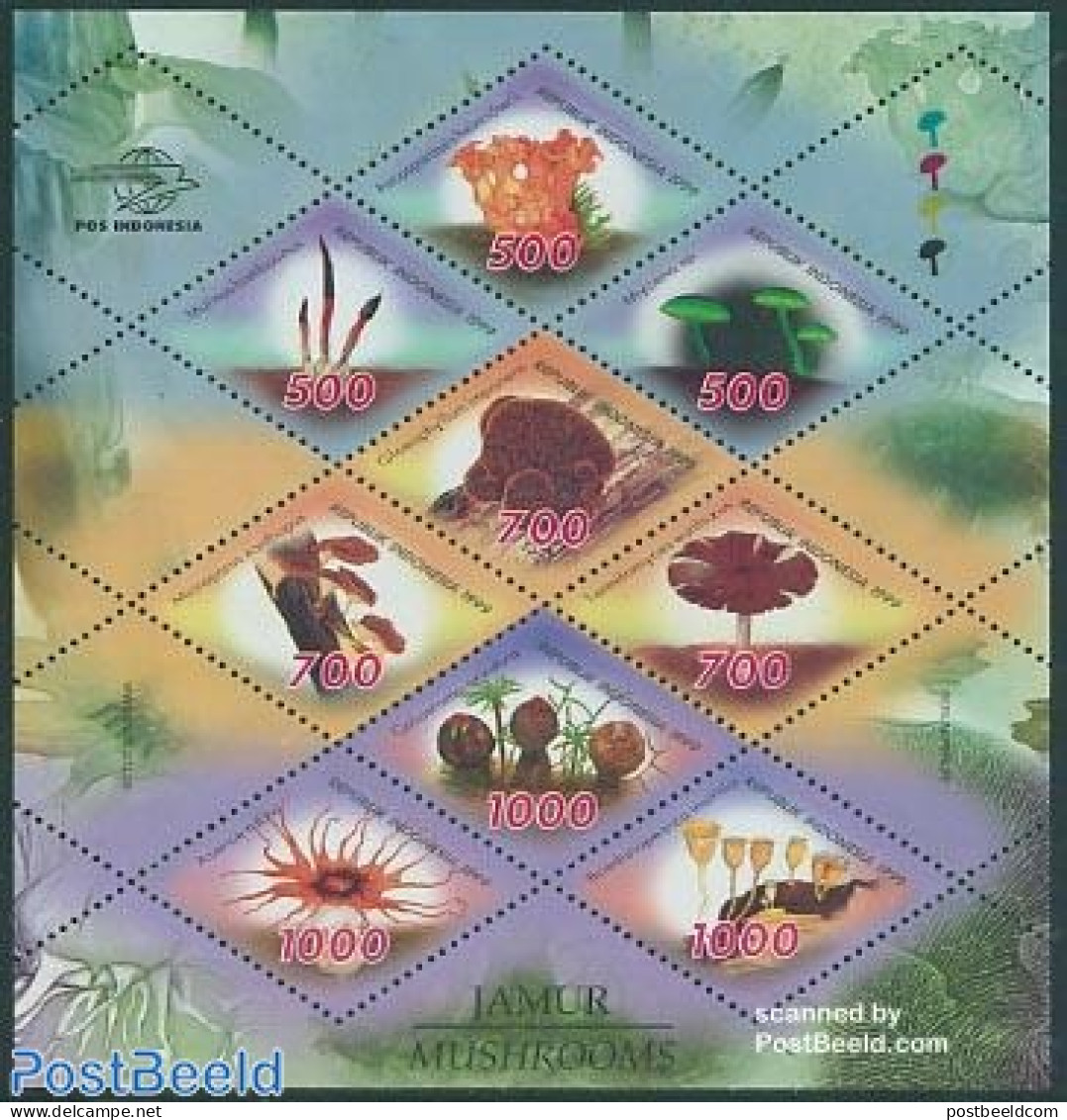 Indonesia 1999 Mushrooms 9v M/s, Mint NH, Nature - Mushrooms - Pilze