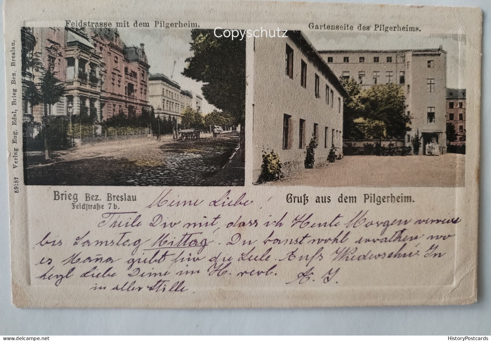 Brieg, Bez. Breslau, Brzeg, Gruss Aus Dem Pilgerheim, Feldstraße, Schlesien, 1911 - Schlesien