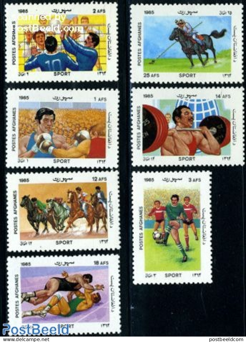 Afghanistan 1985 Sports 7v, Mint NH, Nature - Sport - Horses - Boxing - Sport (other And Mixed) - Volleyball - Boxeo