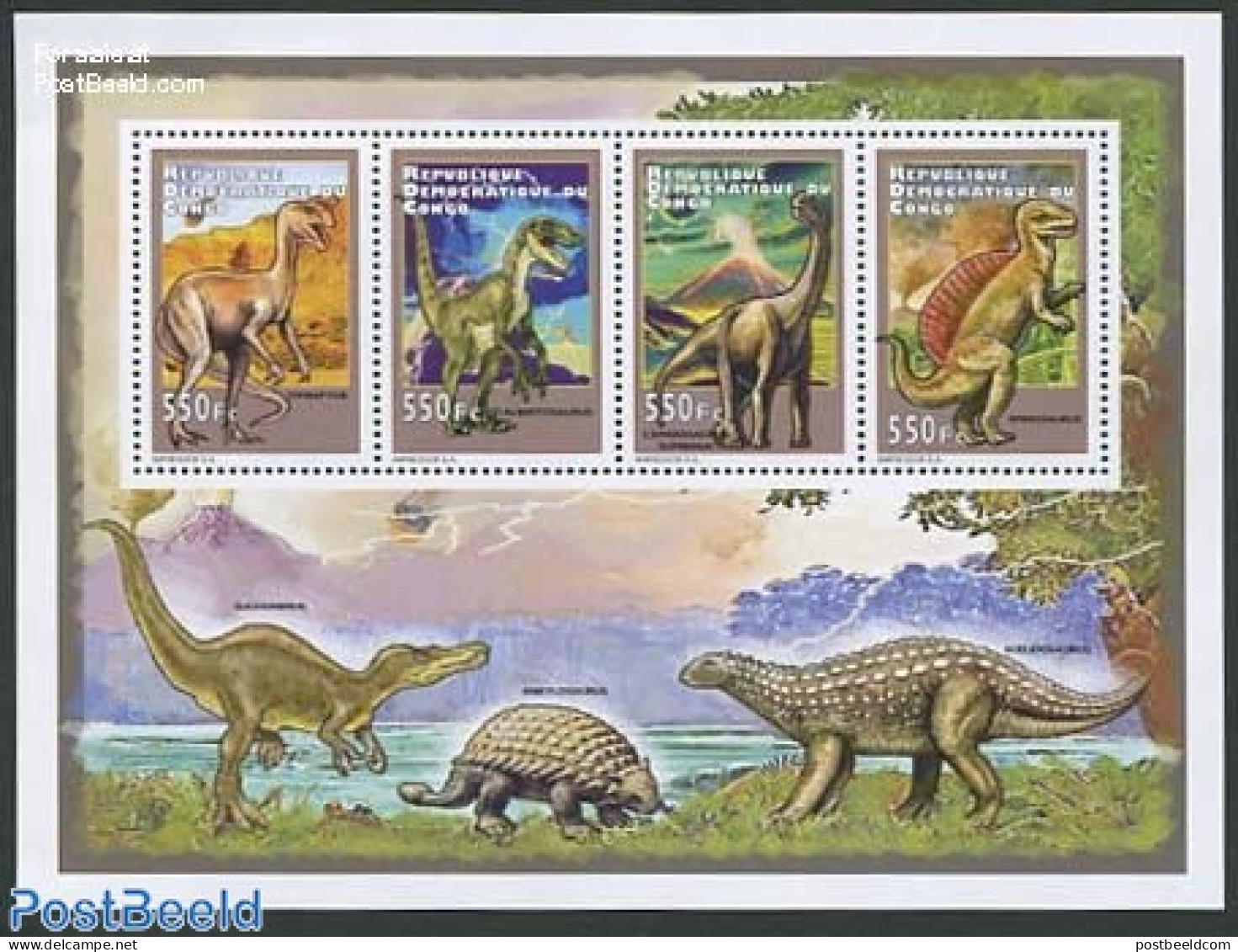 Congo Dem. Republic, (zaire) 2012 Preh. Animals 4v M/s, Mint NH, Nature - Prehistoric Animals - Prehistorics