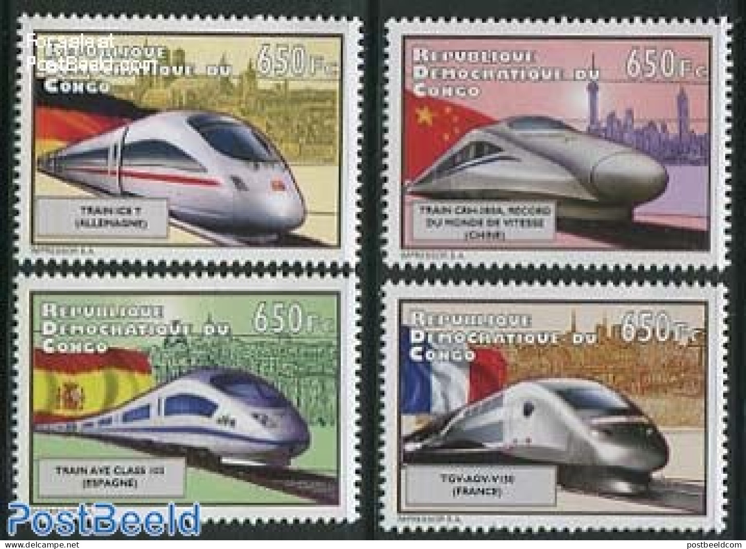 Congo Dem. Republic, (zaire) 2012 High Speed Trains 4v, Mint NH, Transport - Railways - Trenes