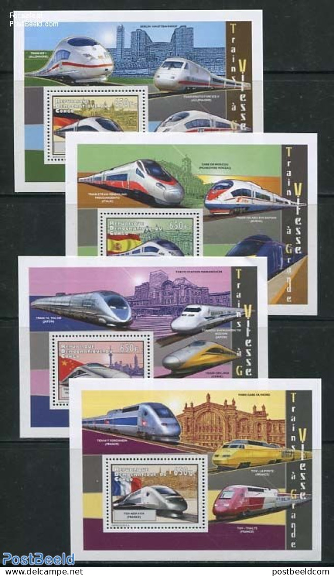 Congo Dem. Republic, (zaire) 2012 High Speed Trains 4 S/s, Mint NH, Transport - Railways - Trenes