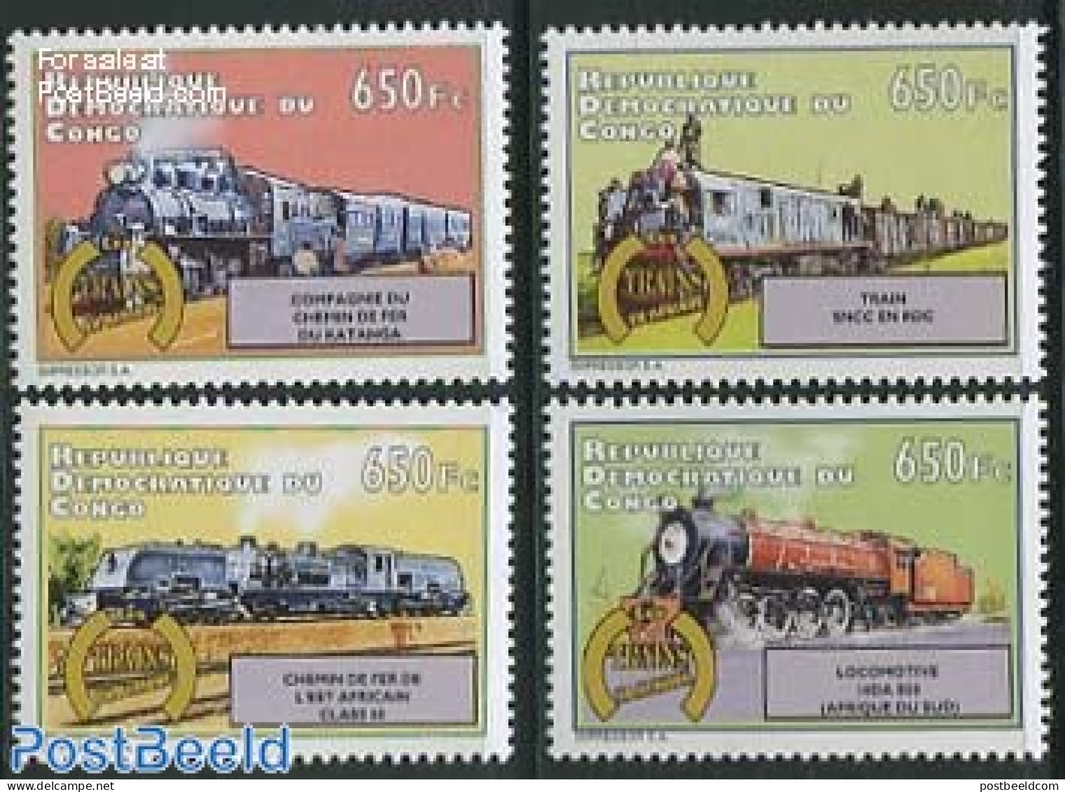 Congo Dem. Republic, (zaire) 2012 Locomotives 4v, Mint NH, Transport - Railways - Trenes