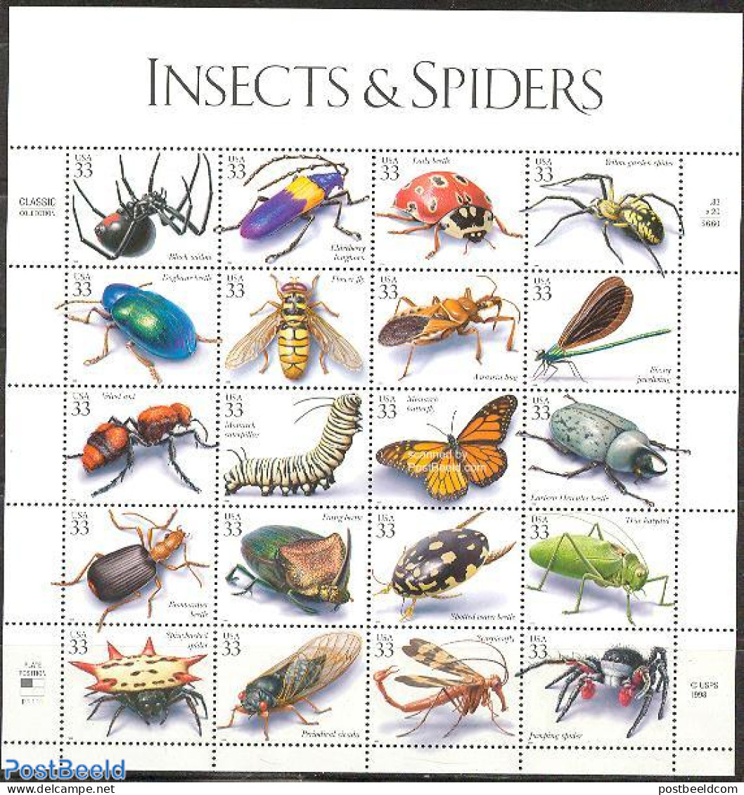 United States Of America 1999 Insects 20v M/s, Mint NH, Nature - Butterflies - Insects - Ungebraucht