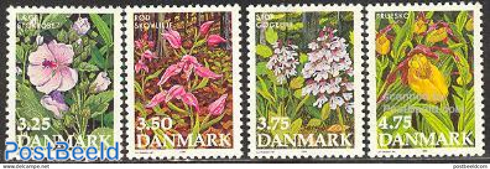 Denmark 1990 Flowers 4v, Mint NH, Nature - Flowers & Plants - Orchids - Ongebruikt