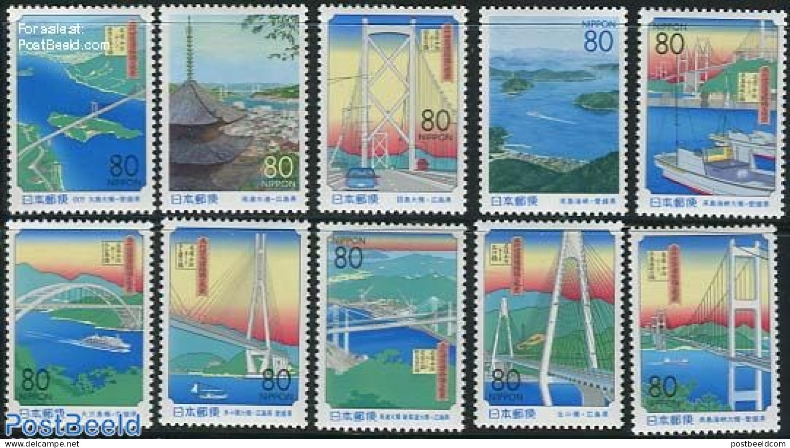 Japan 1999 Bridges 10v, Mint NH, Art - Bridges And Tunnels - Unused Stamps