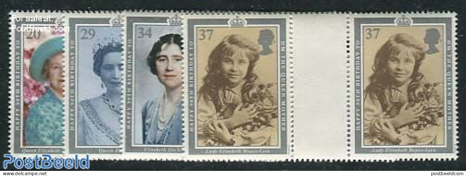 Great Britain 1990 Mother Queen Marry 4v, Gutter Pairs, Mint NH, History - Kings & Queens (Royalty) - Unused Stamps