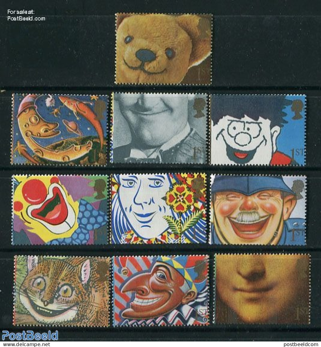 Great Britain 1990 Smiling Faces 10v (from M/s), Mint NH, Nature - Performance Art - Various - Cats - Circus - Film - .. - Unused Stamps