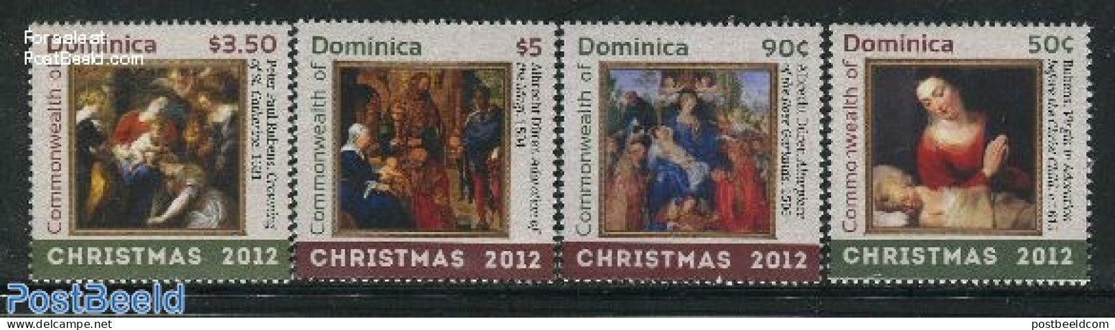 Dominica 2012 Christmas 4v, Mint NH, Religion - Christmas - Art - Dürer, Albrecht - Paintings - Rubens - Noël