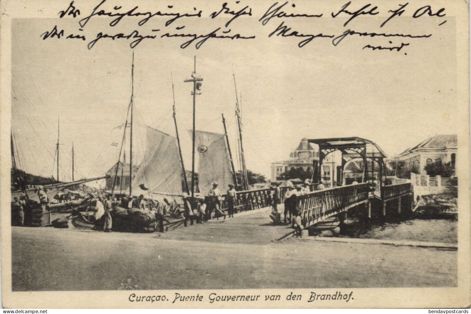 Curacao, D.W.I., WILLEMSTAD, Puente Gouverneur V/d Brandhof 1924 Móron Postcard - Curaçao