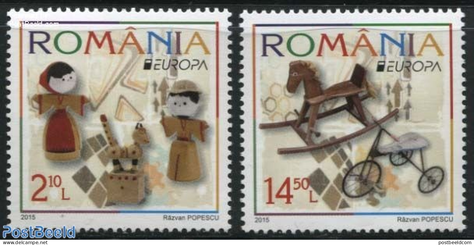 Romania 2015 Europa, Old Toys 2v, Mint NH, History - Nature - Sport - Various - Europa (cept) - Horses - Cycling - Toy.. - Neufs