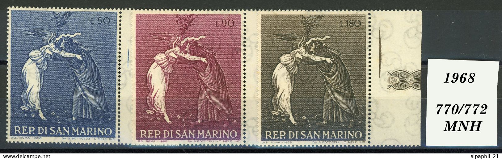 San Marino: The Mystic Nativity (Detail), By Botticelli, 1968 - Unused Stamps