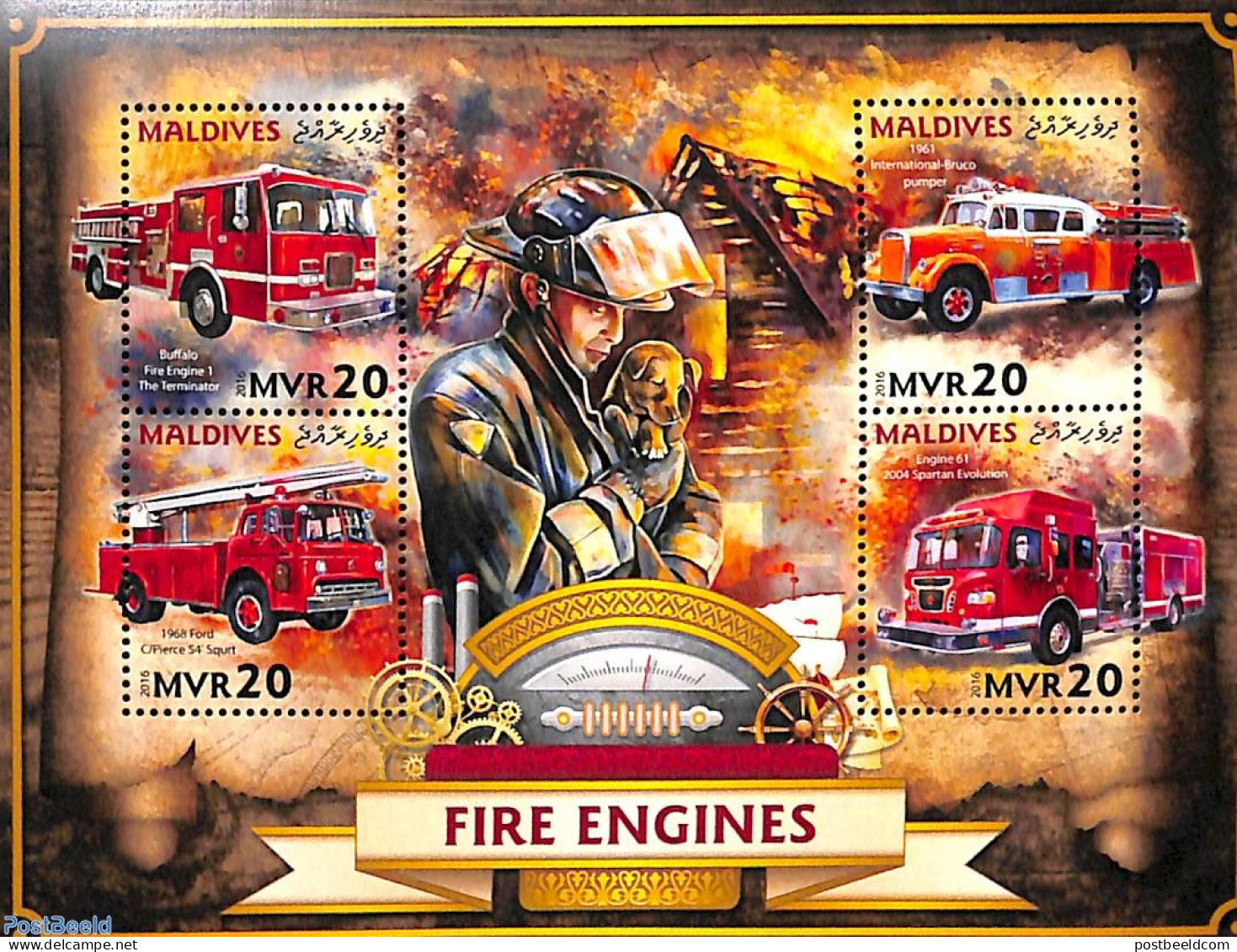 Maldives 2016 Fire Engines 4v M/s, Mint NH, Nature - Transport - Automobiles - Fire Fighters & Prevention - Autos