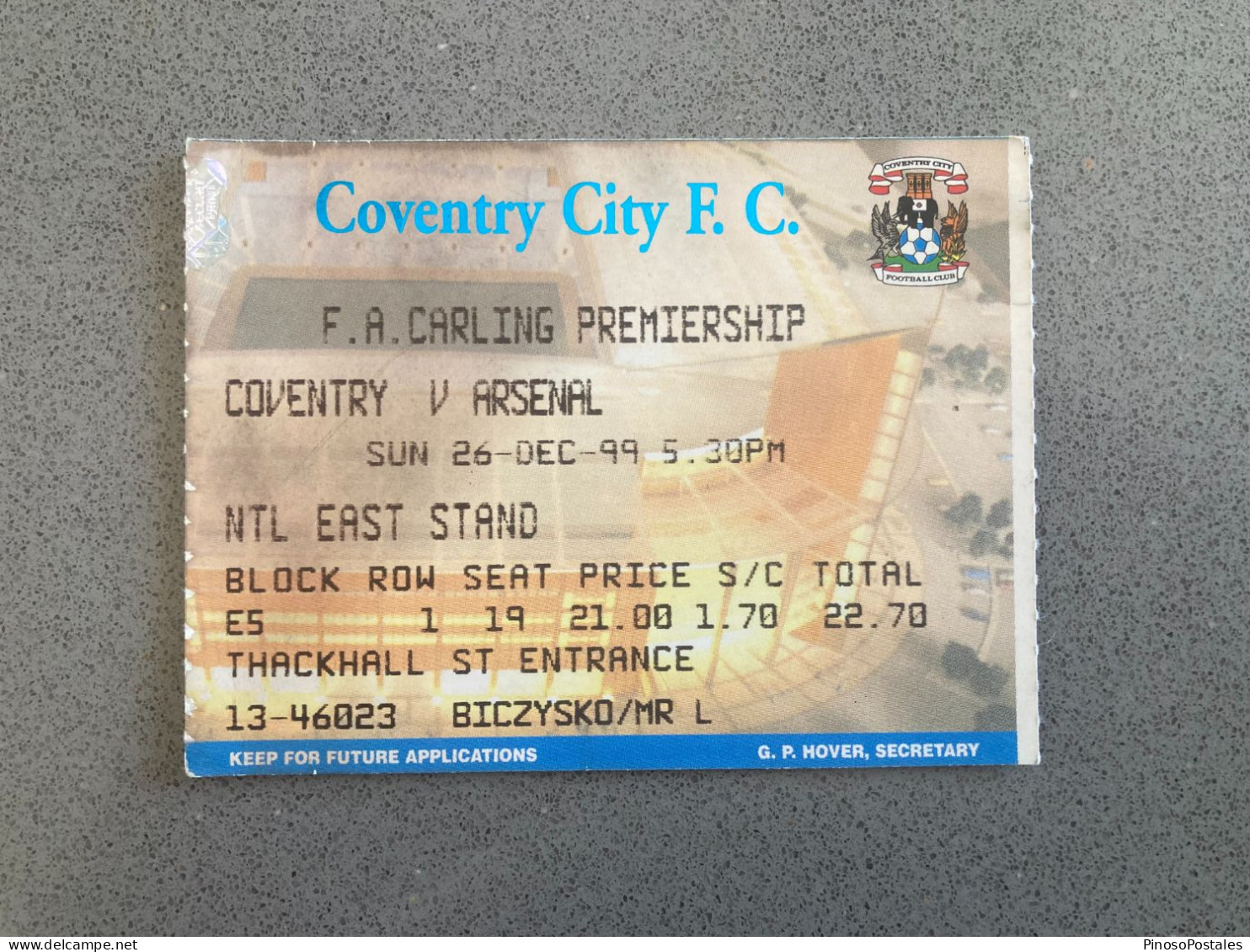 Coventry City V Arsenal 1999-00 Match Ticket - Match Tickets