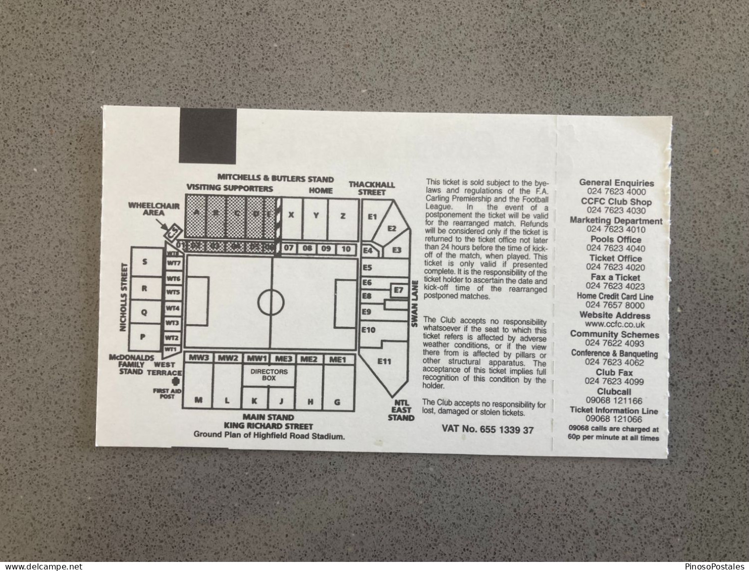 Coventry City V Ipswich Town 2000-01 Match Ticket - Eintrittskarten