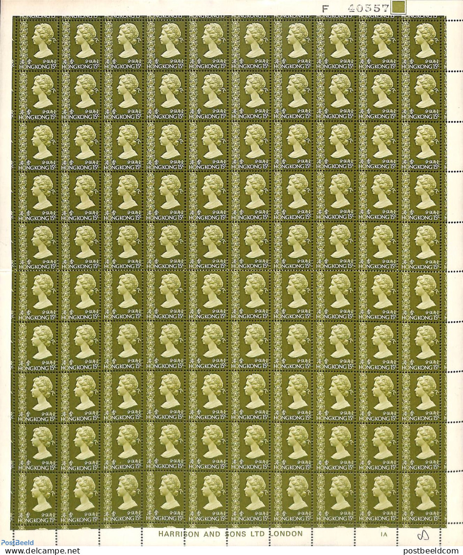 Hong Kong 1975 Sheet Of 100, Michel No. 296vX (Mi. Catv. = €2500), Mint NH - Unused Stamps