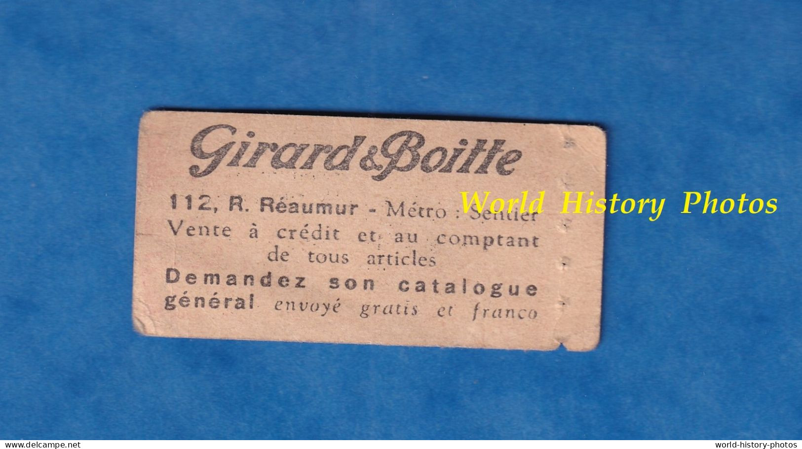 Bon Ancien Pour Un Carnet De 10 Tickets De Métro - Publicité GIRARD & BOITTE 112 Rue Réaumur Paris - Métropolitain - Autres & Non Classés