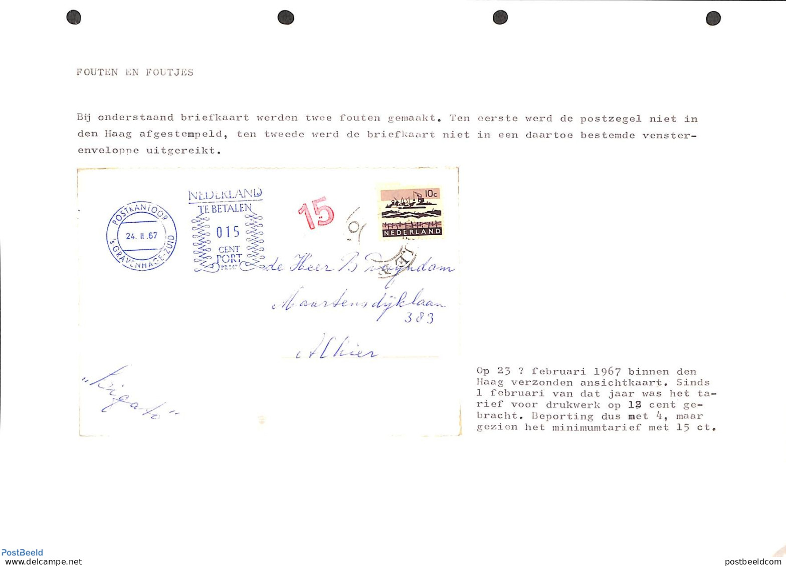 Netherlands 1967 Postage Due Cover, See Description (in Dutch), Postal History - Lettres & Documents