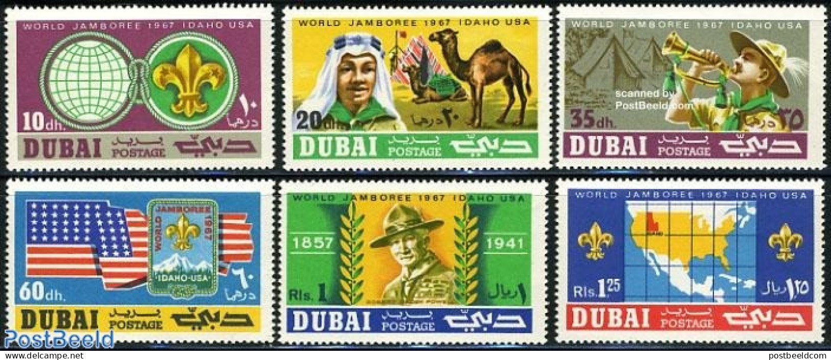 Dubai 1967 World Jamboree 6v, Unused (hinged), Sport - Various - Scouting - Maps - Aardrijkskunde