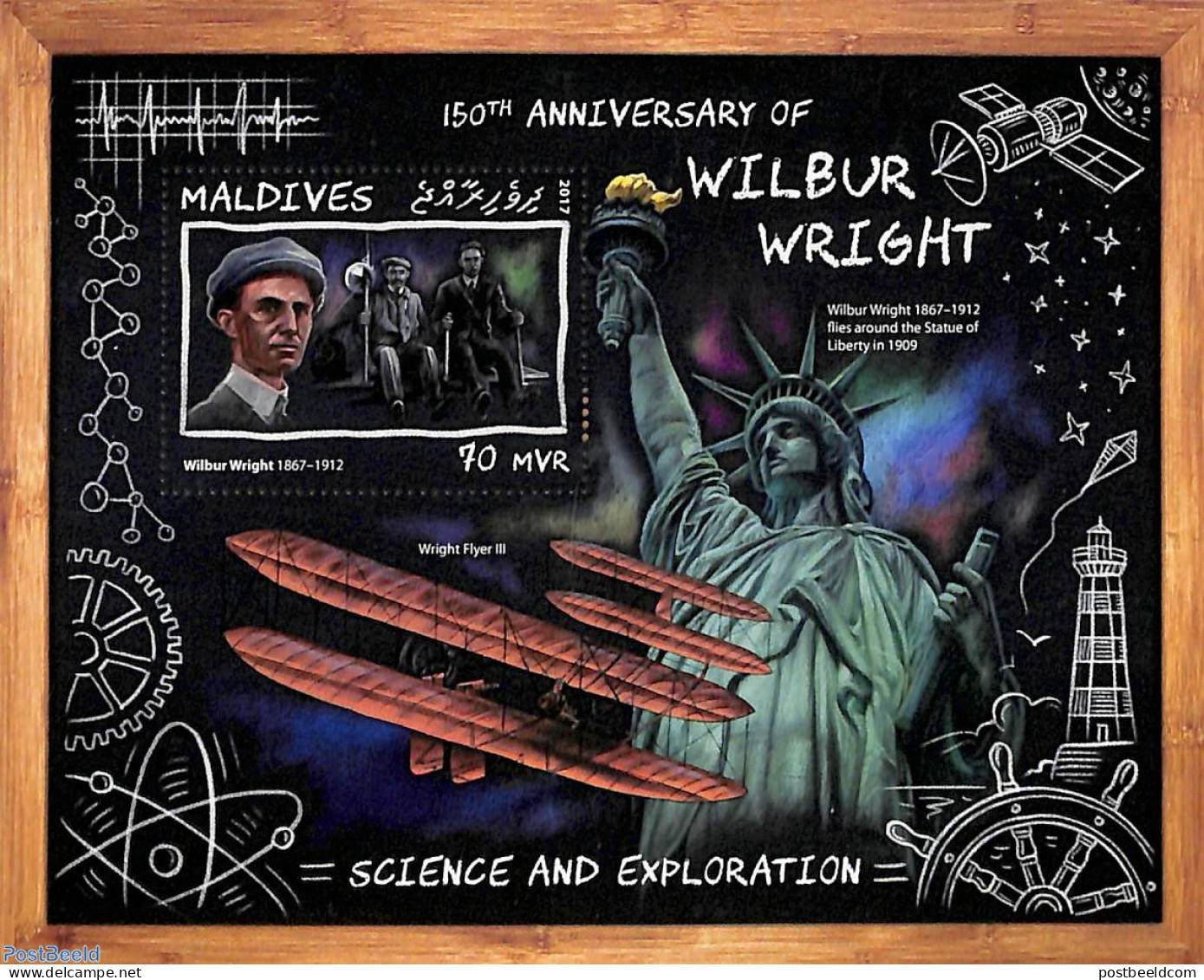 Maldives 2017 Wilbur Wright S/s, Mint NH, Science - Transport - Inventors - Aircraft & Aviation - Airplanes