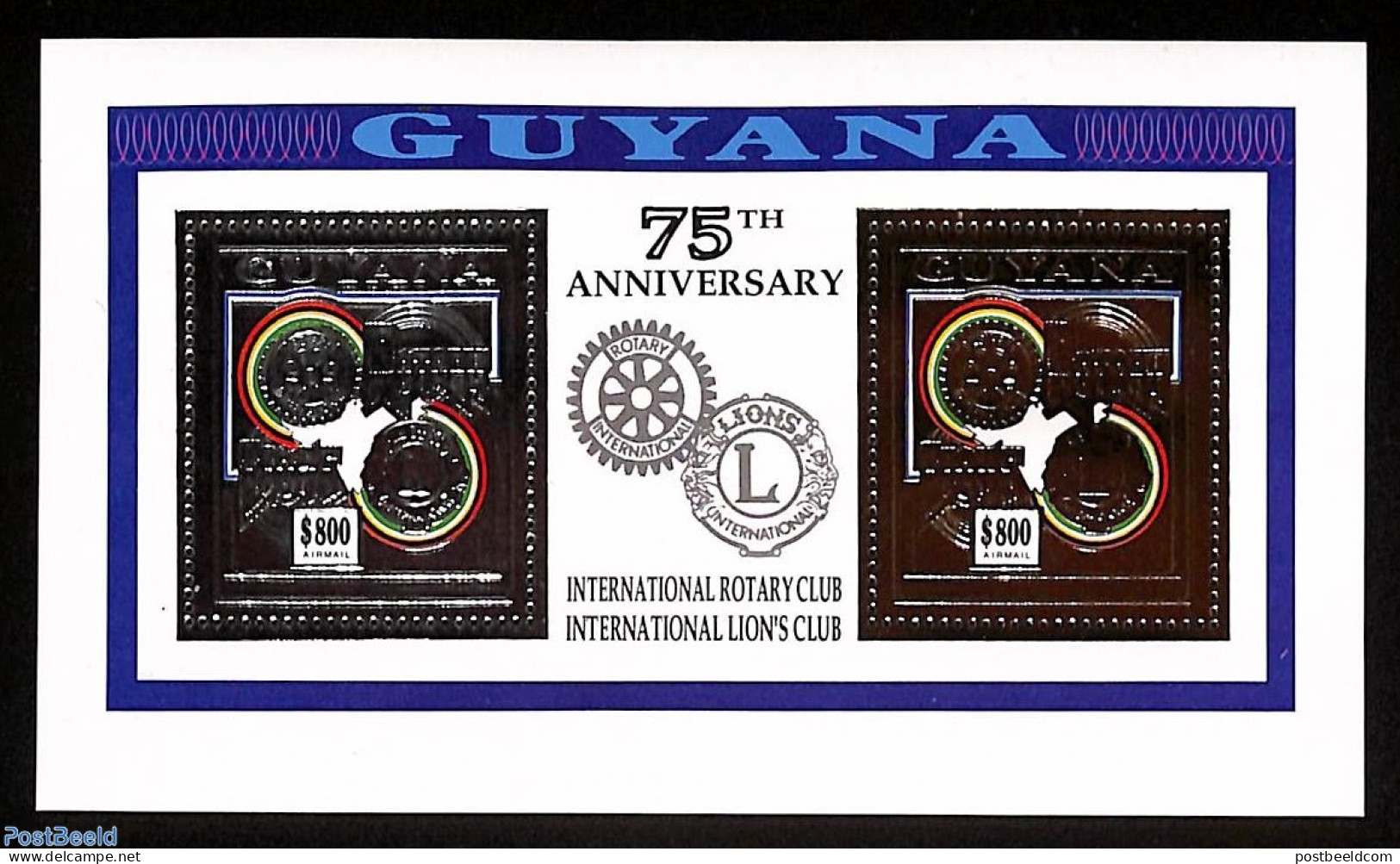 Guyana 1992 Rotary, Lions M/s (silver,gold), Mint NH, Various - Lions Club - Rotary - Rotary, Lions Club