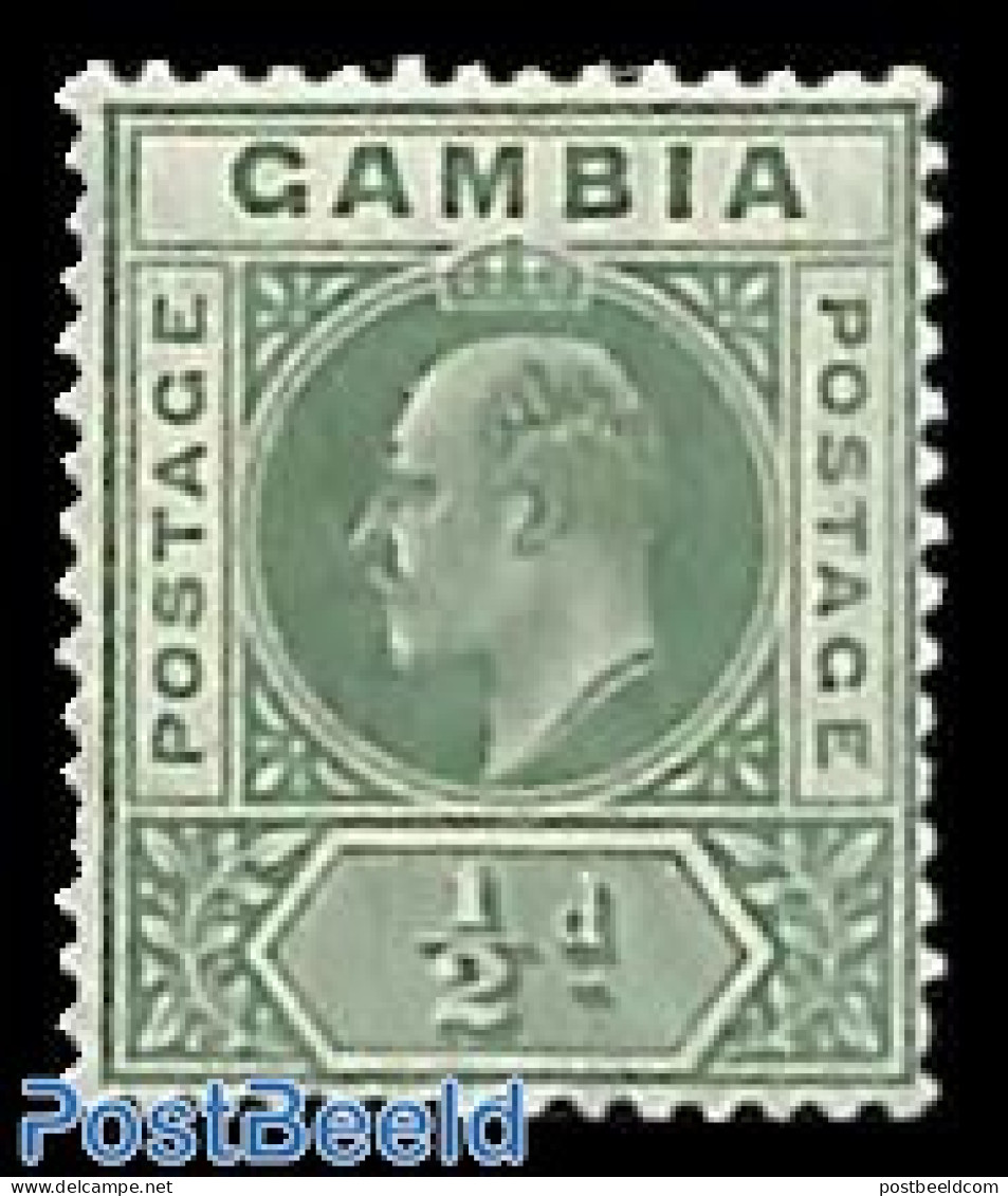 Gambia 1909 1/2d Bluegreen, WM Mult. Crown CA, Stamp Out Of Set, Unused (hinged) - Gambia (...-1964)