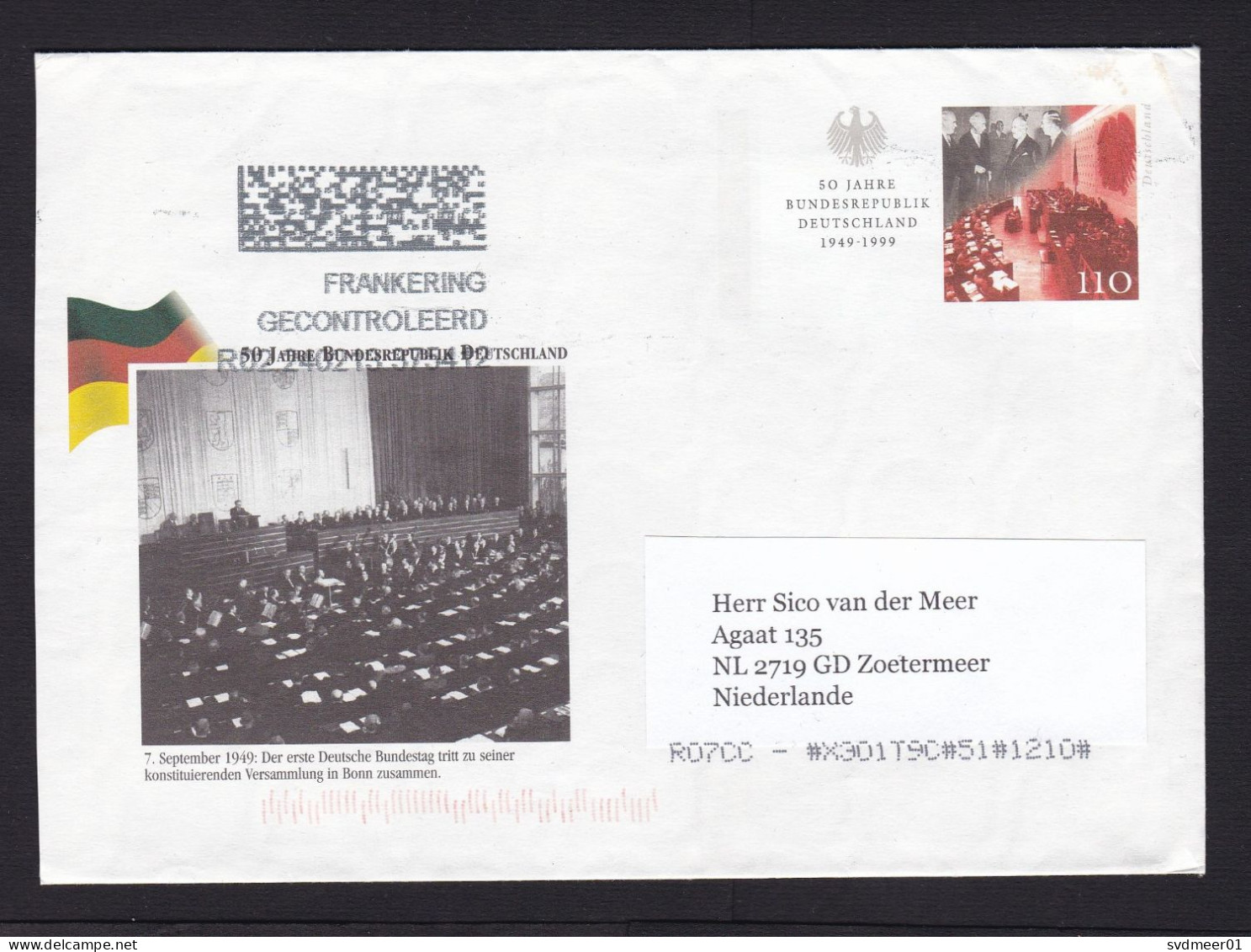 Germany: Stationery Cover To Netherlands, Parliament, Democracy, Politics, No Cancel, Postage Control (small Stain) - Briefe U. Dokumente