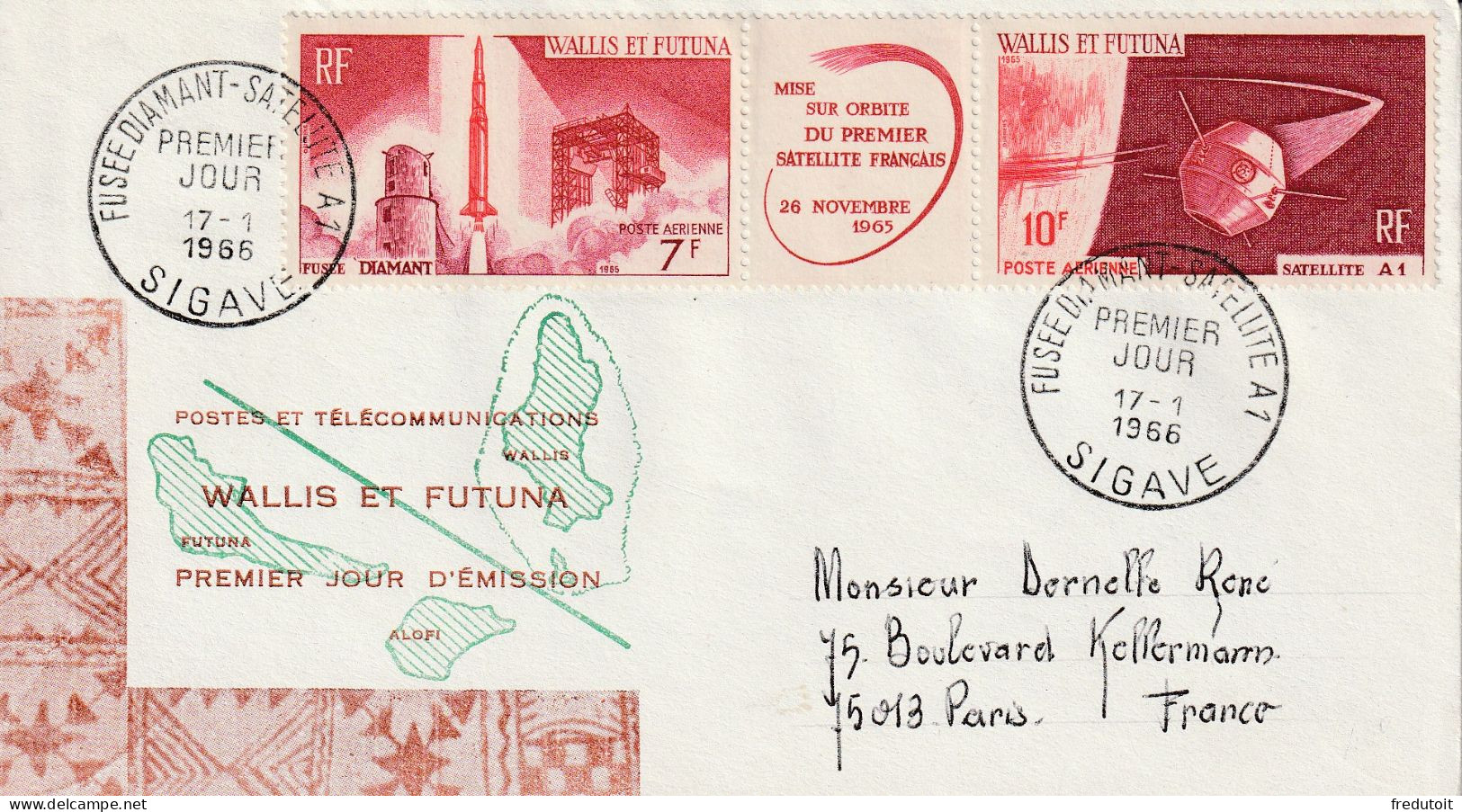 FDC - WALLIS ET FUTUNA - 1966 - PA N°25A : Lancement Du Premier Satellite Français - FDC