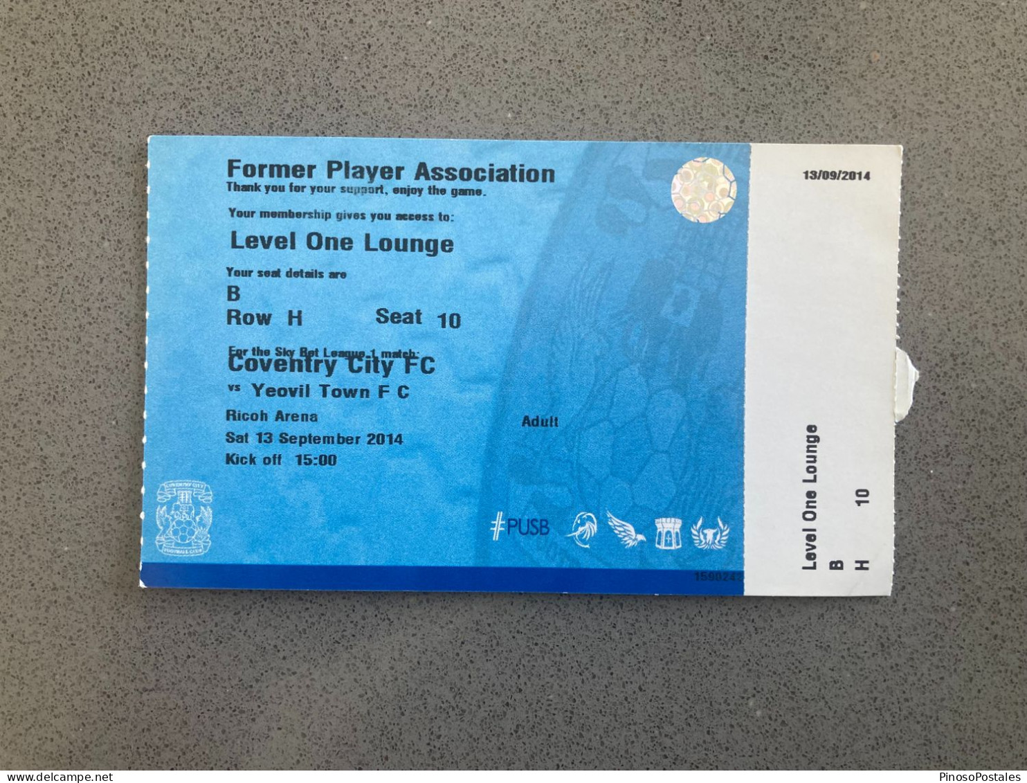 Coventry City V Yeovil Town 2014-15 Match Ticket - Match Tickets