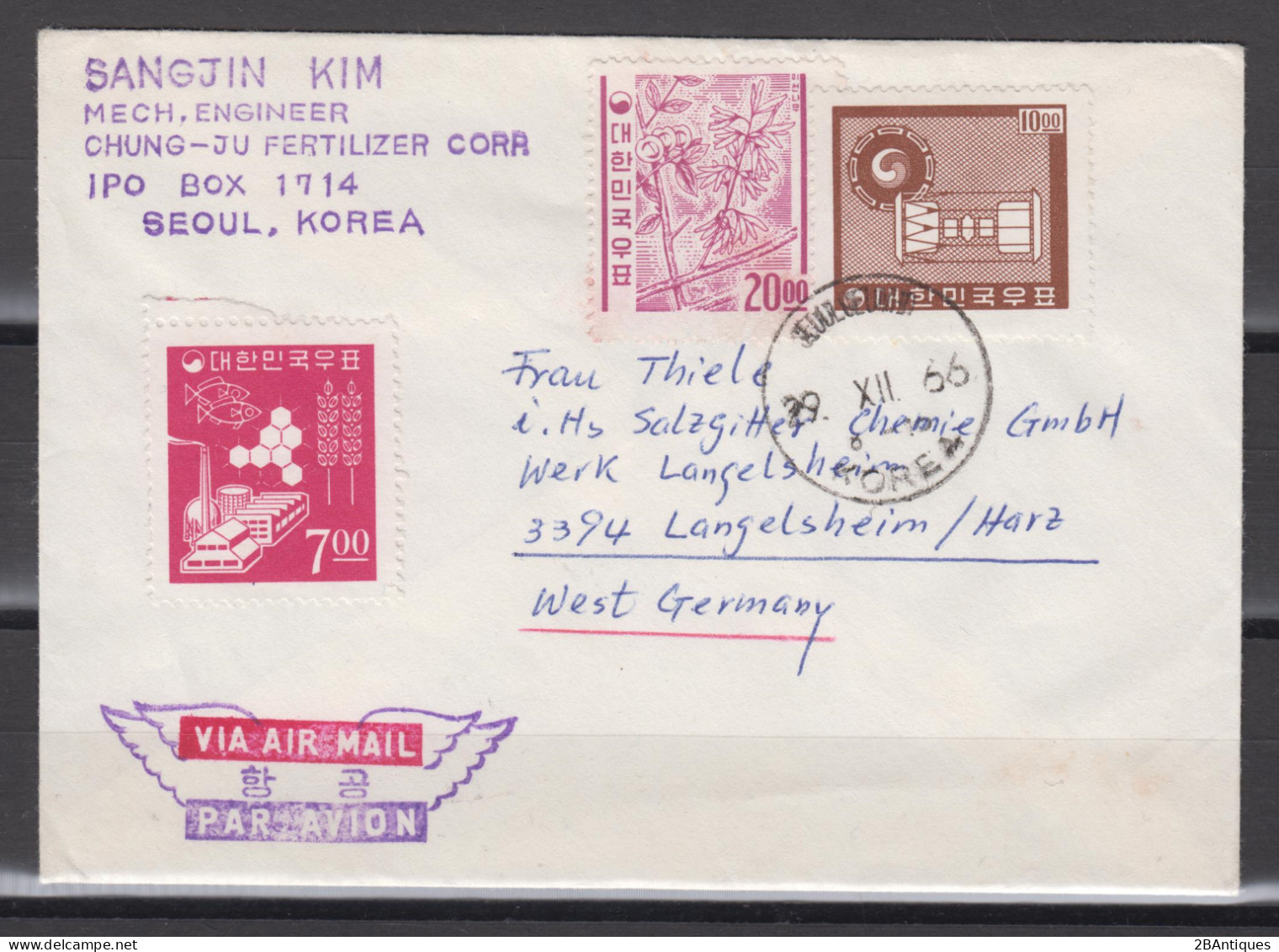 SOUTH KOREA 1966 - Cover With 3 Stamps - Corea Del Sur