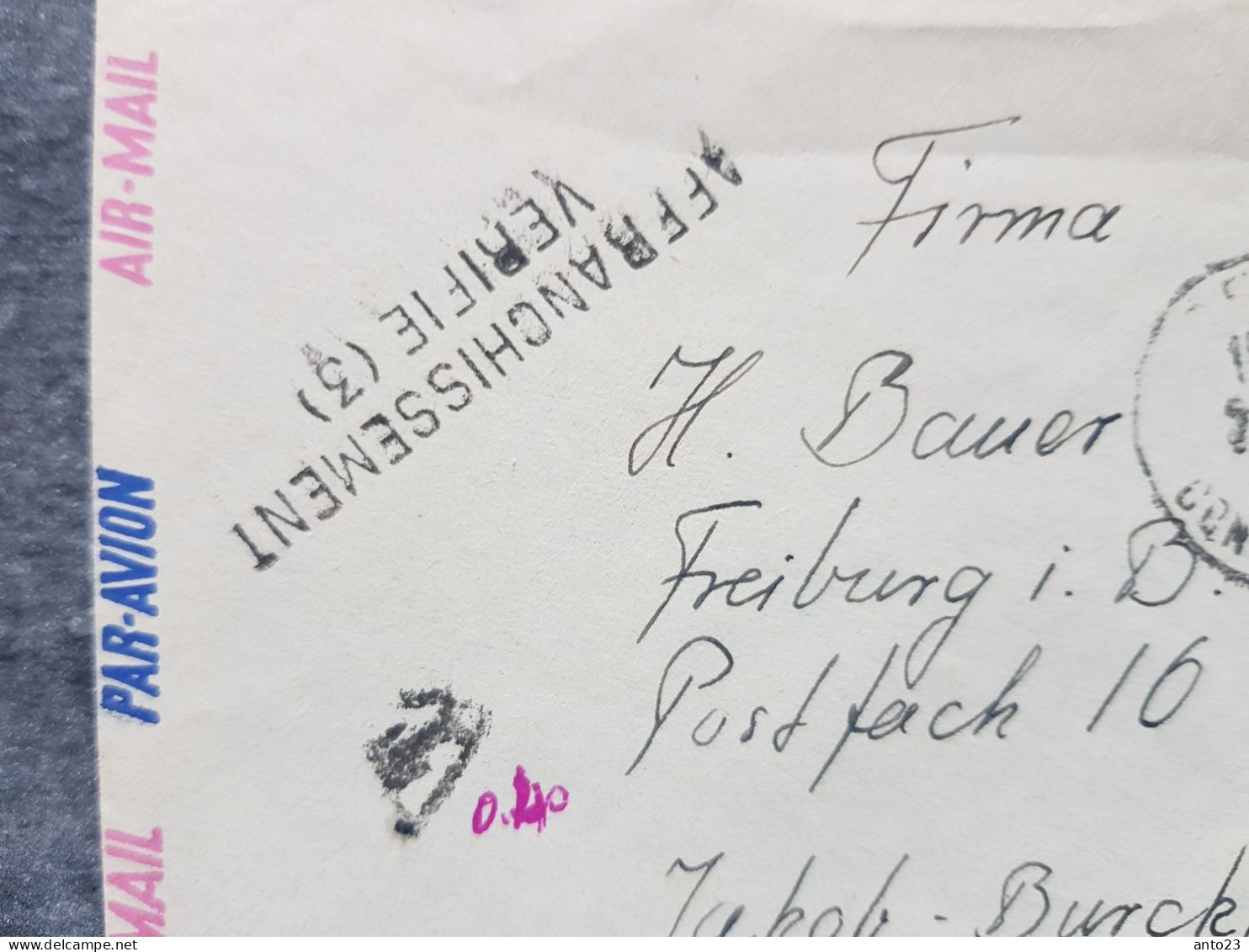 1953 Lettre Départ Constantine Pour Allemagne Par Avion Avec Cachet Affranchissement Vérifié - Luchtpost