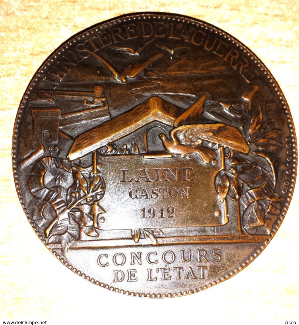 FRANCE Très Belle Médaille Signée C. DEGEORGE Ministère De La Guerre Concours De L'état Attribuée à LAINE Gaston 1912 - Professionnels / De Société