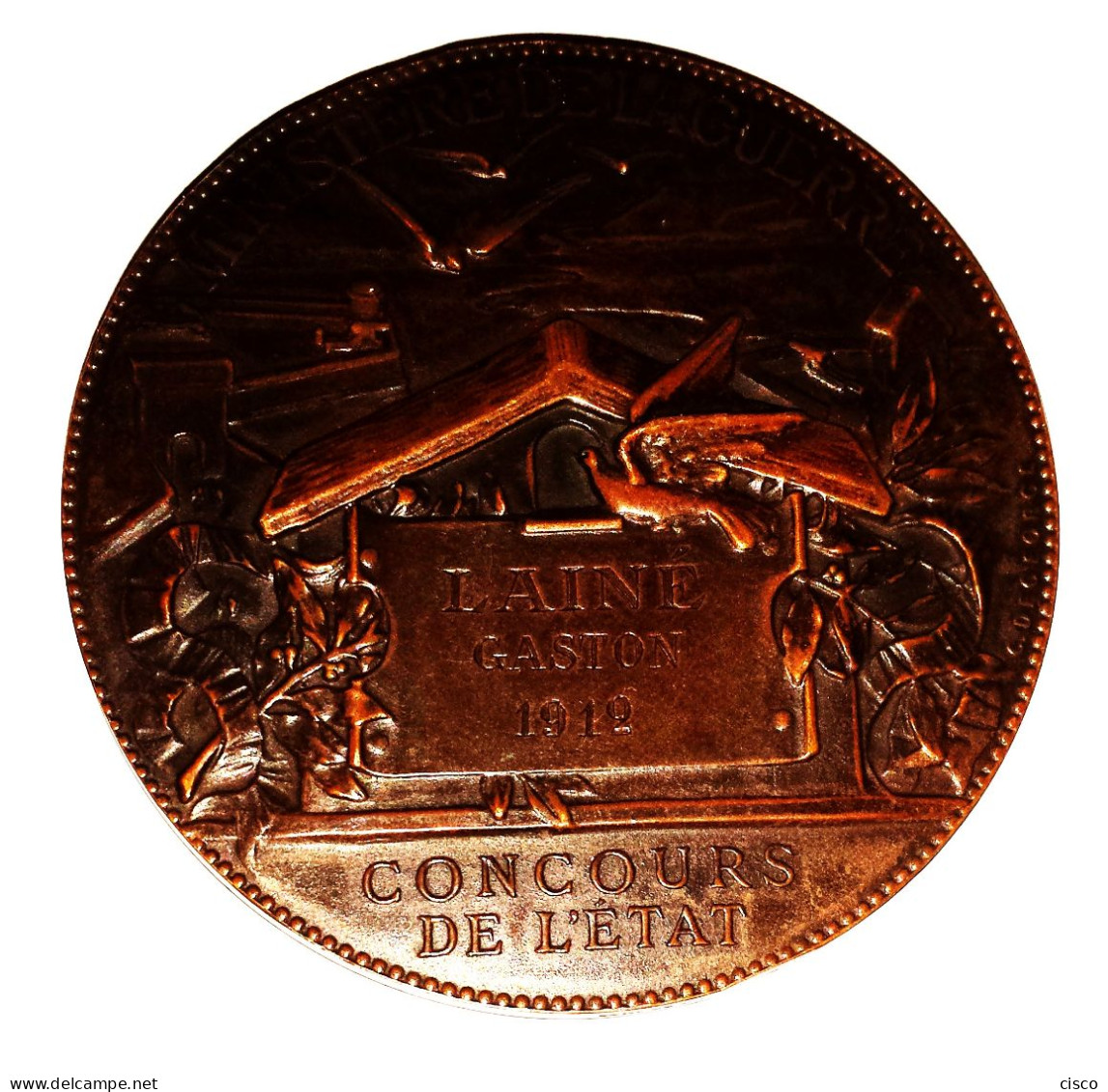 FRANCE Très Belle Médaille Signée C. DEGEORGE Ministère De La Guerre Concours De L'état Attribuée à LAINE Gaston 1912 - Profesionales / De Sociedad