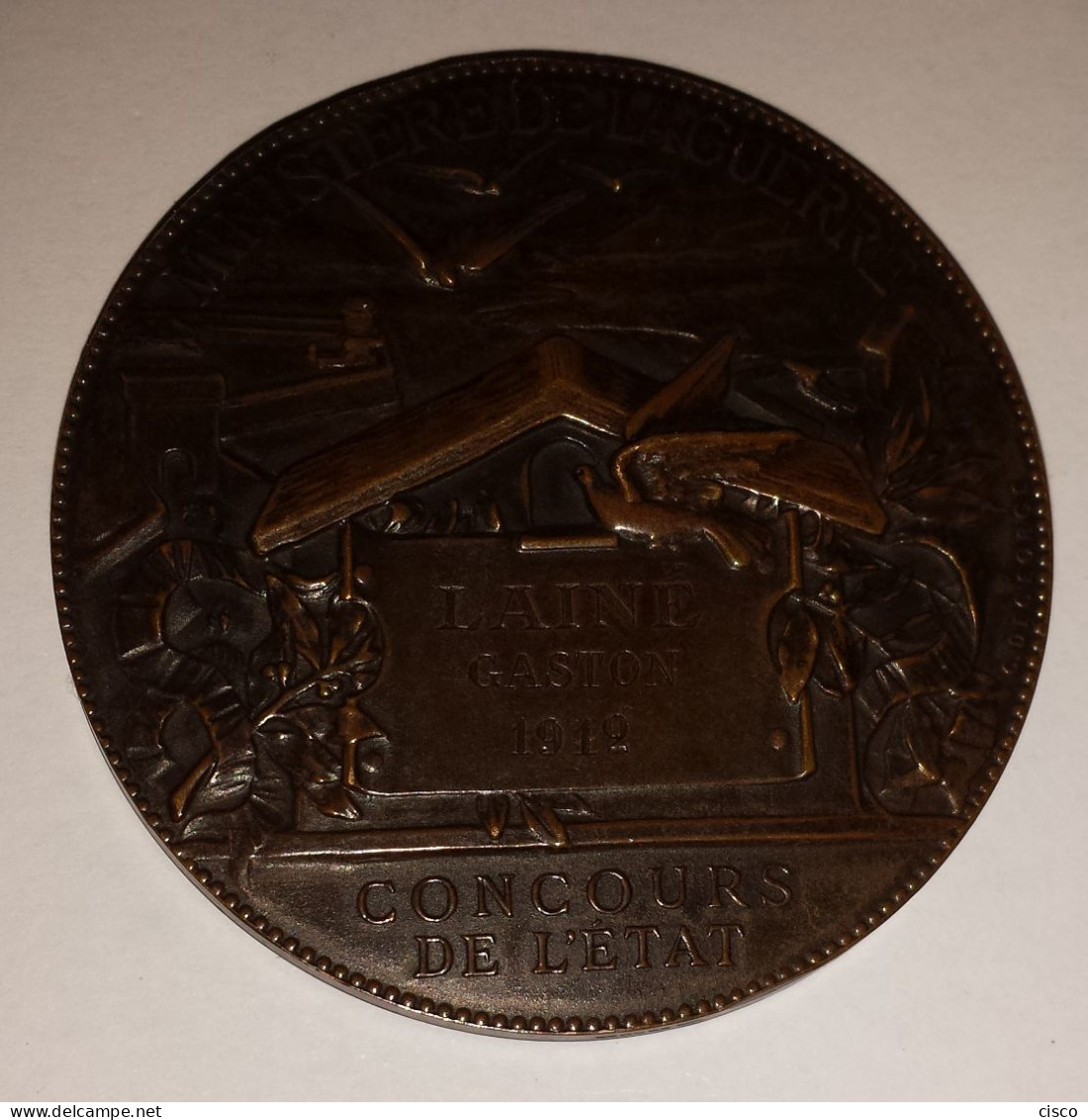 FRANCE Très belle médaille signée C. DEGEORGE Ministère de la guerre Concours de l'état attribuée à LAINE Gaston 1912