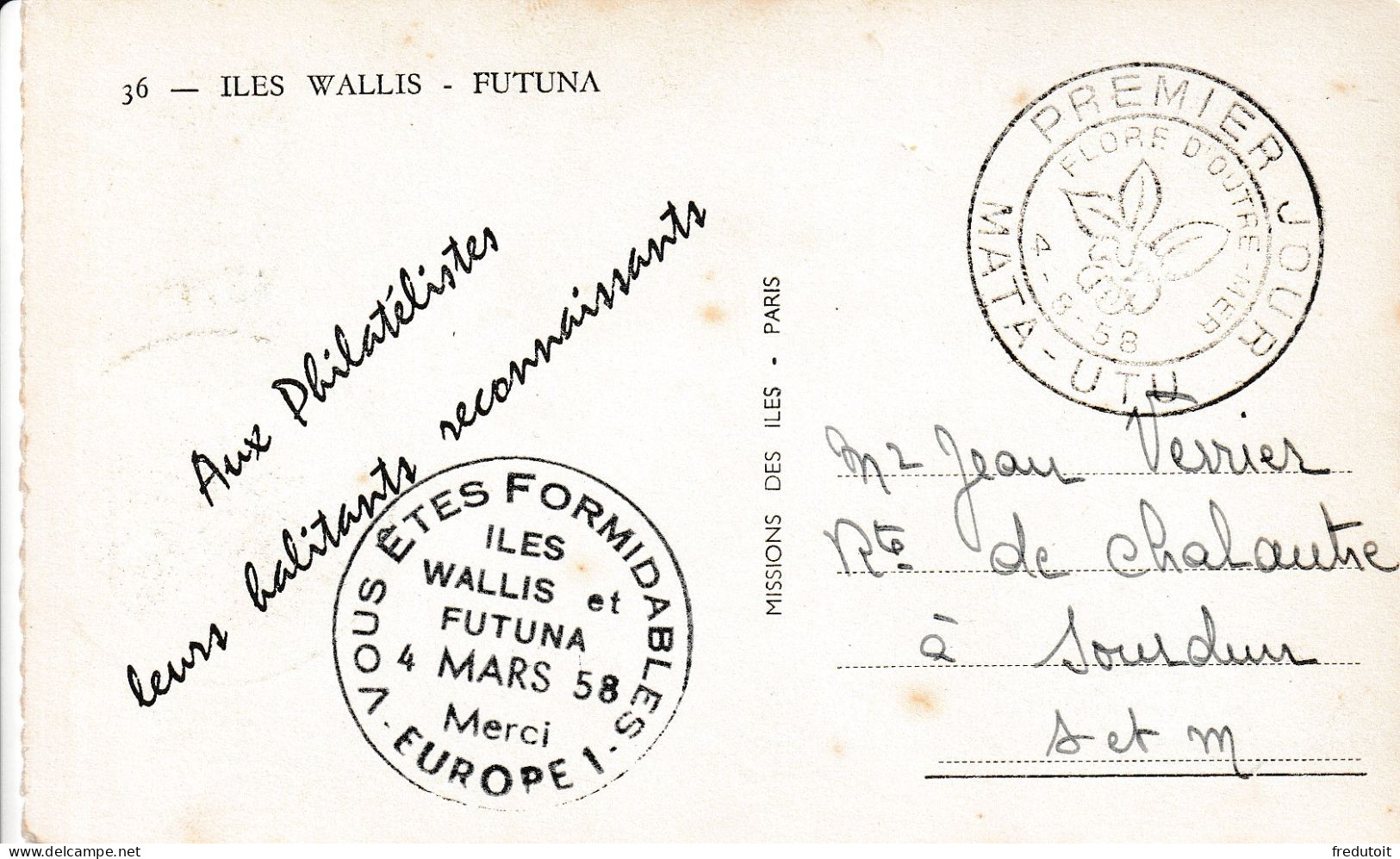 Cartes Maximun - WALLIS ET FUTUNA - 1958 - N°159 : Fleur - Maximum Cards