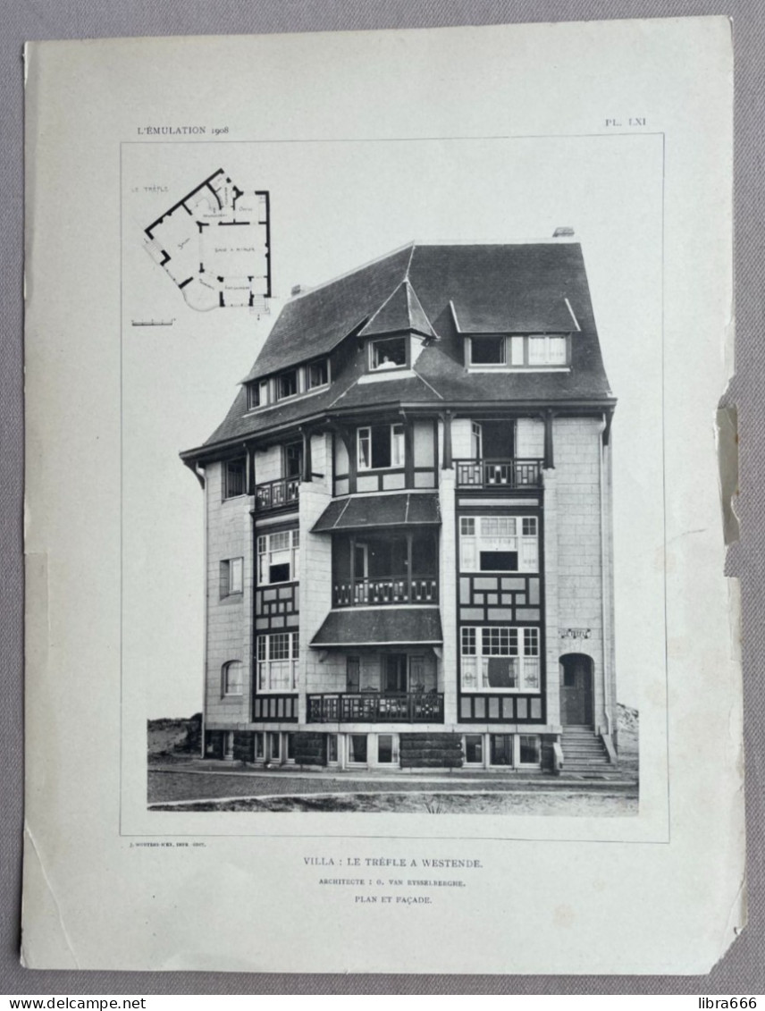 1908 - WESTENDE - Villa : Le Trèfle - ARCHITECTE : O. Van Rysselberghe - 36 X 28 Cm. - Architektur