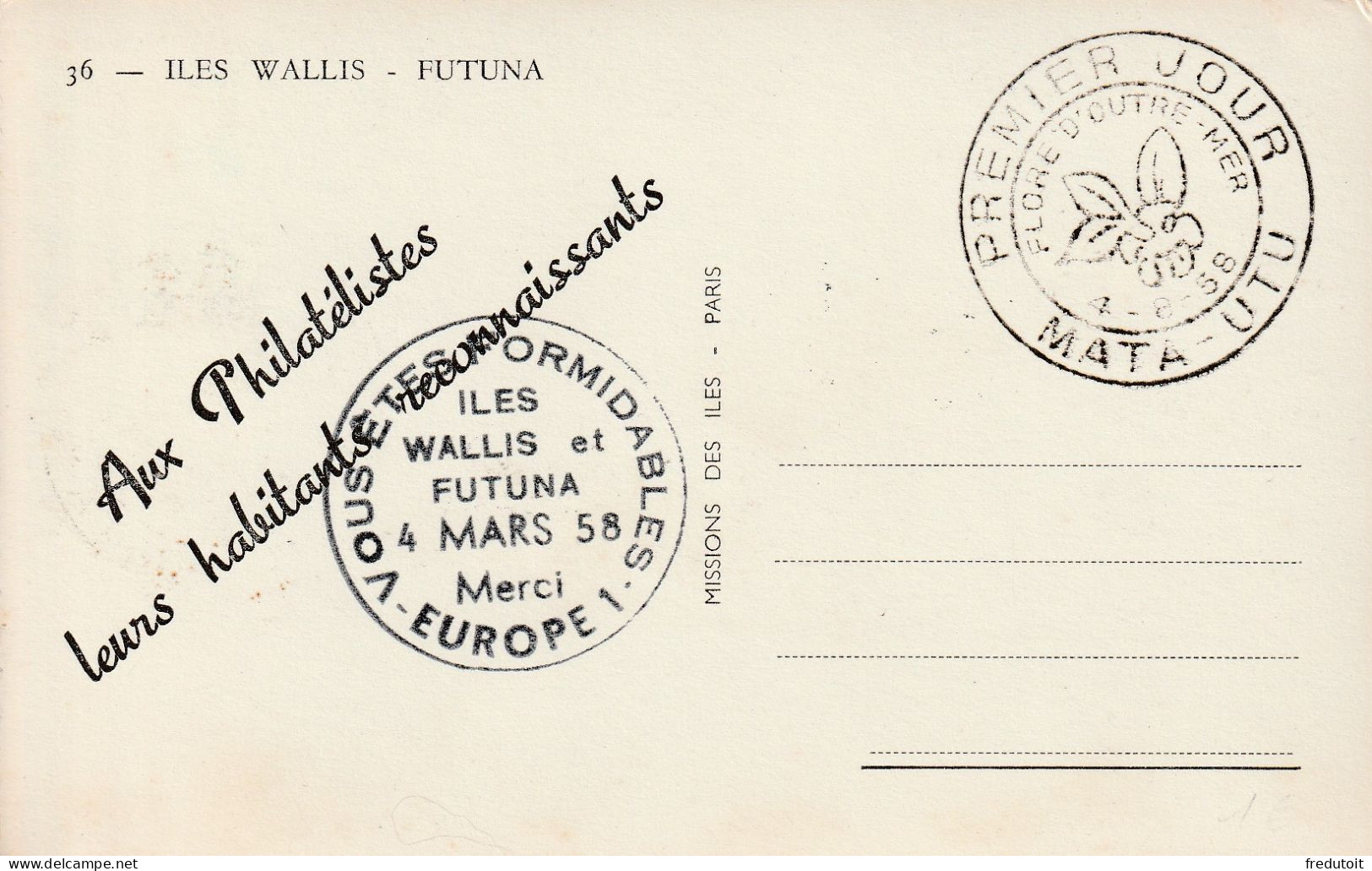 Cartes Maximun - WALLIS ET FUTUNA - 1958 - N°159 : Fleur - Tarjetas – Máxima