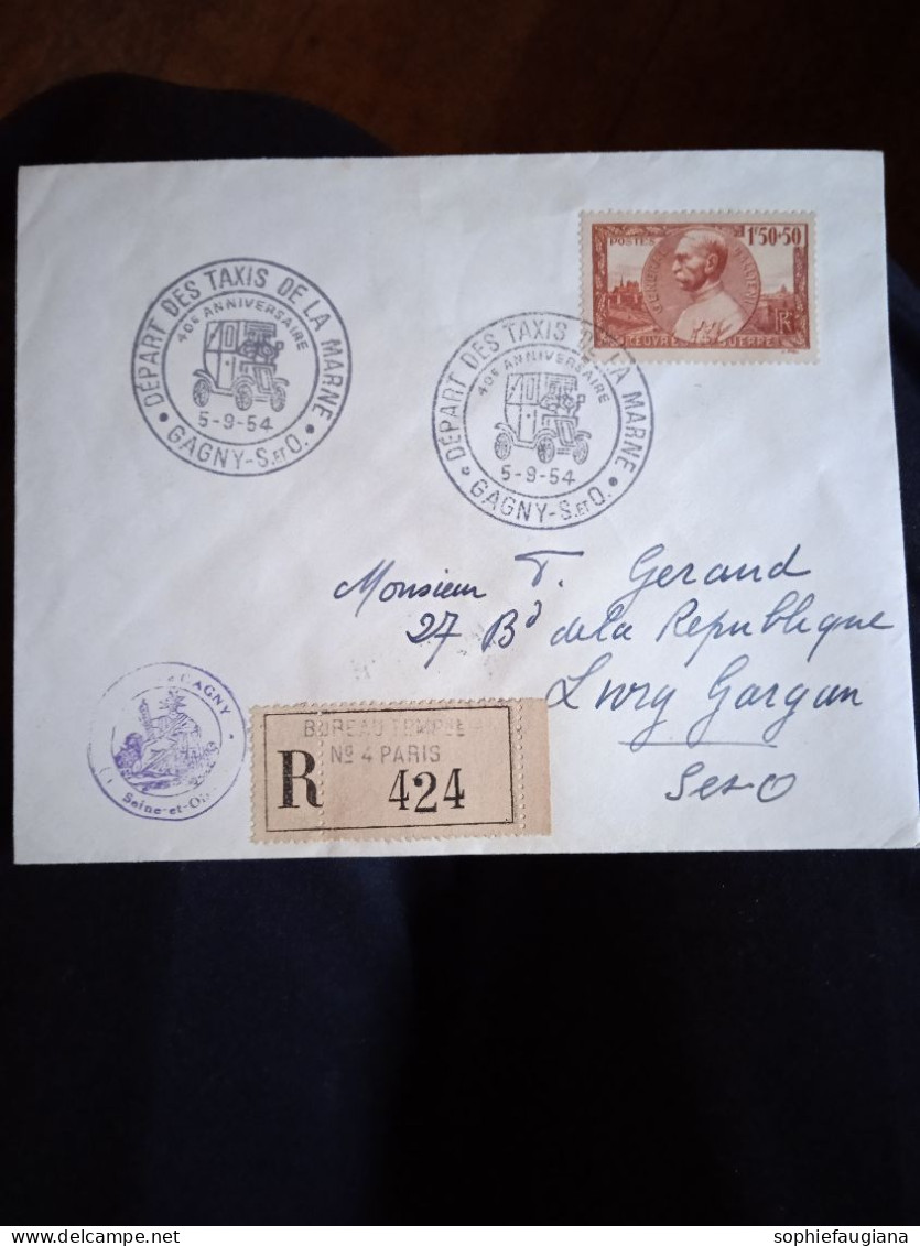 Enveloppe Recommandé Timbré Des Deux Côté 1954 Gagny - Francobolli Di Guerra